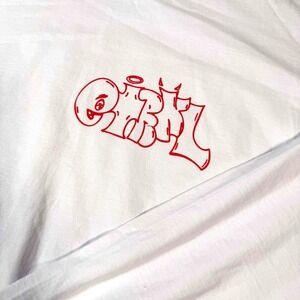 Shaka Wear O-Mighty Girl Long Sleeve Graphic Tee White Large Streetwear Boxy Fit